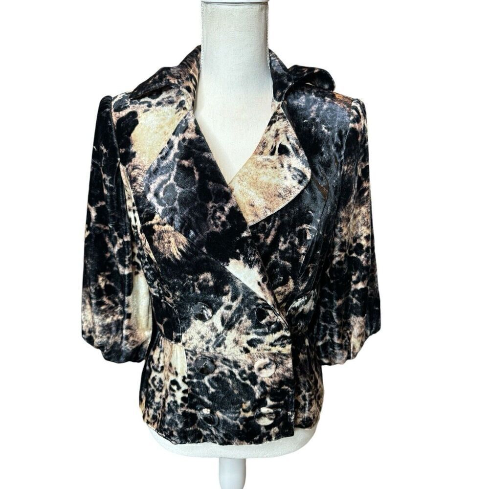 Vintage Boho Chic 100% Silk Animal Print Button 3/4 Sleeve Couture Jacket Sz 8